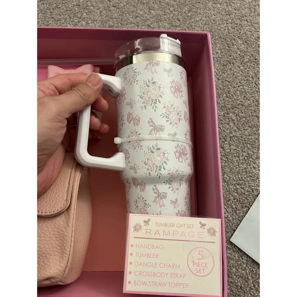 Rampage Tumbler Gift Set‎ Womens Pink NEW 5pc Crossbody Bag 30oz Cup RP-BOX1277